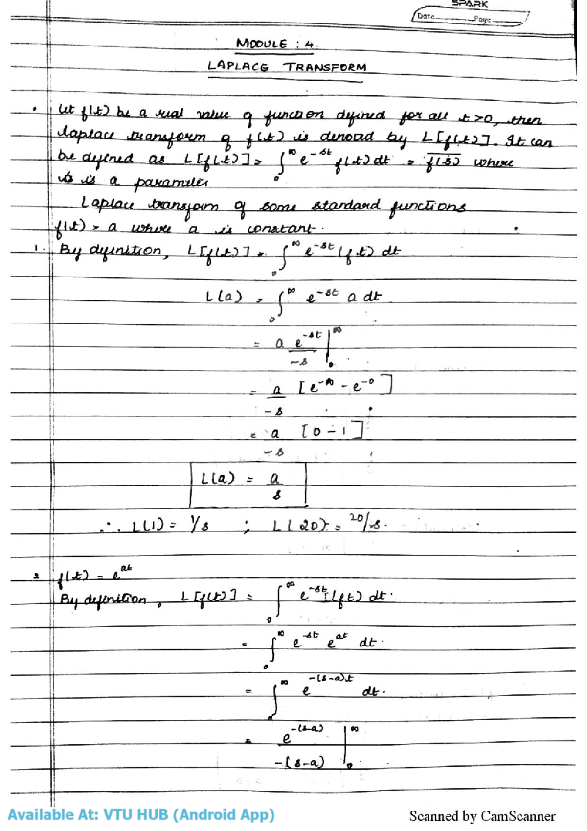 M4 22 VTU Notes on Laplace Transform Concepts and Applications - Studocu