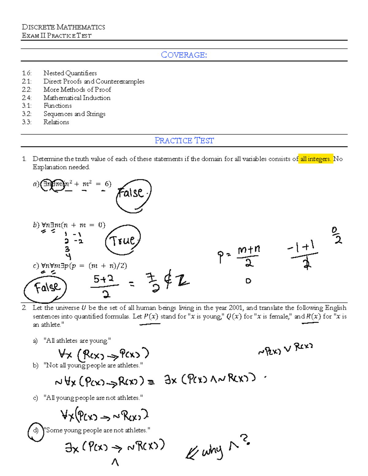 Midterm 2 Study Guide for Discrete Math: Exam II Practice Test - Studocu