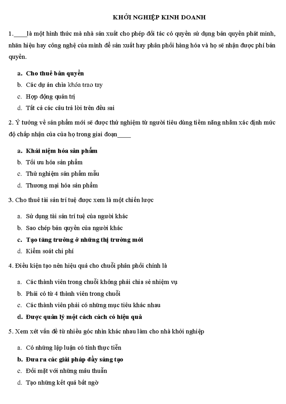 TRẮC NGHIỆM ÔN TẬP KHỞI NGHIỆP KINH DOANH - KNKD - Document Preview