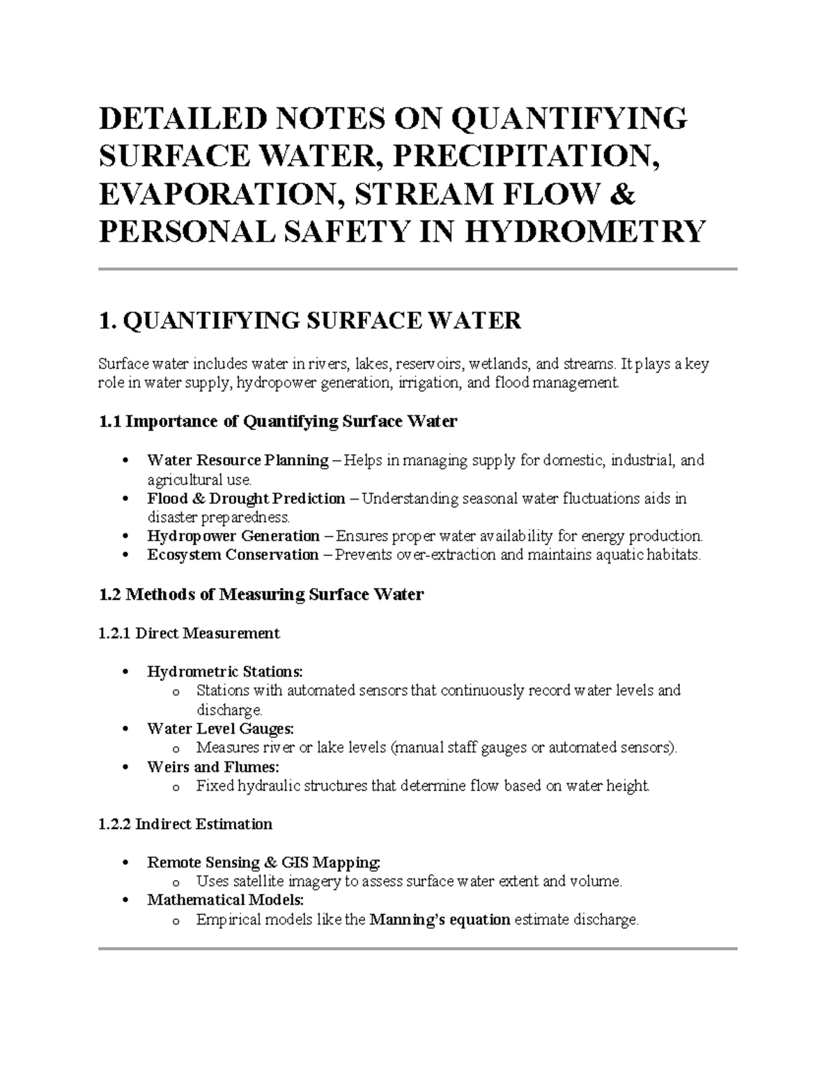 Detailed Notes ON Quantifying Surface Water - DETAILED NOTES ON ...