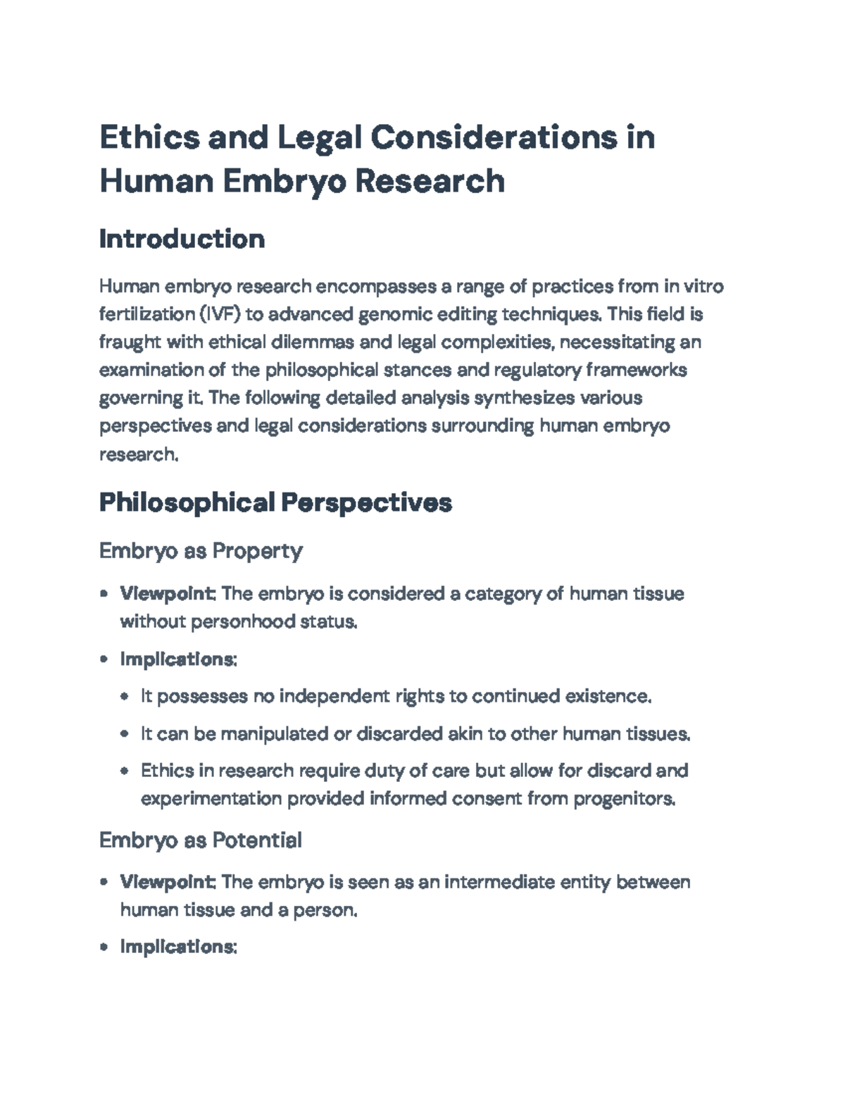 Ethics and Legal Aspects of Human Embryo Research (BIO 101) - Ethics ...