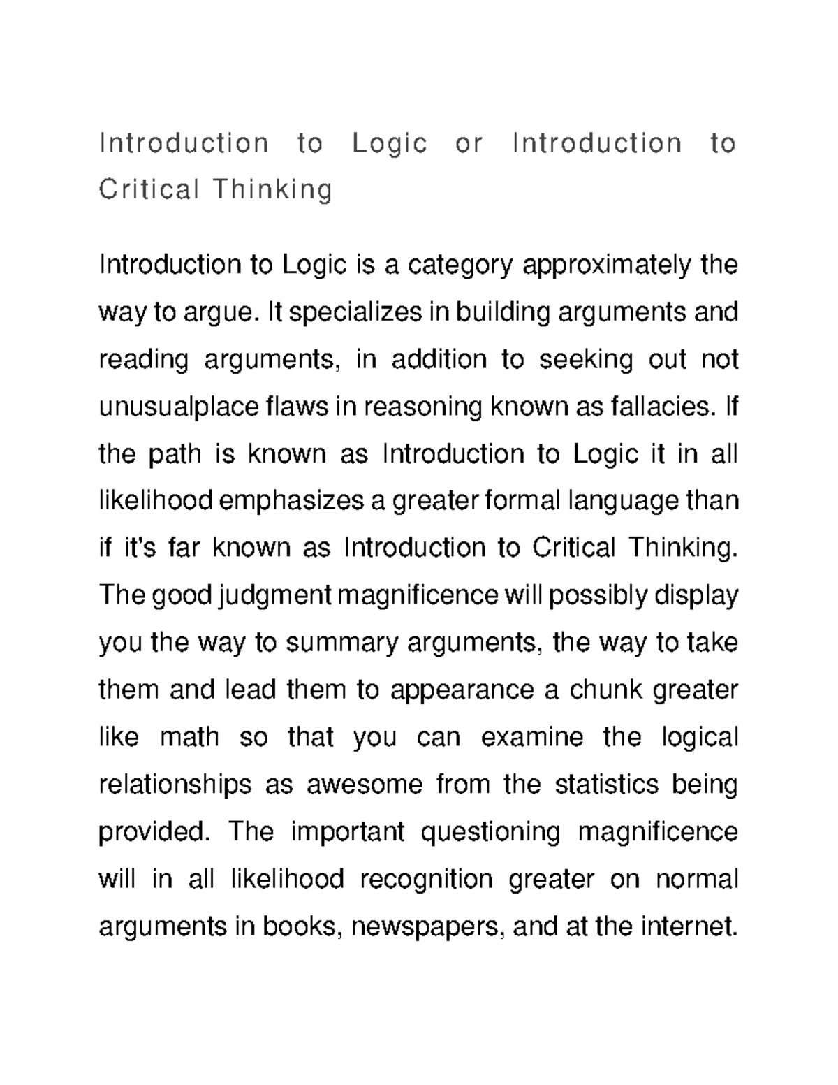 Introduction to Logic or Introduction to Critical Thinking - I n t r o ...