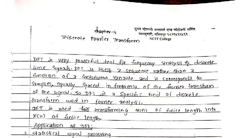 Ch 4 DSP Notes - Discrete Fourier Transform (DFT) Overview - Studocu