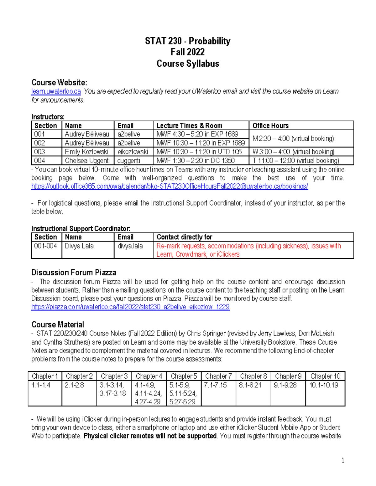 STAT 230 Fall 2022 Course Syllabus and Important Information - Studocu