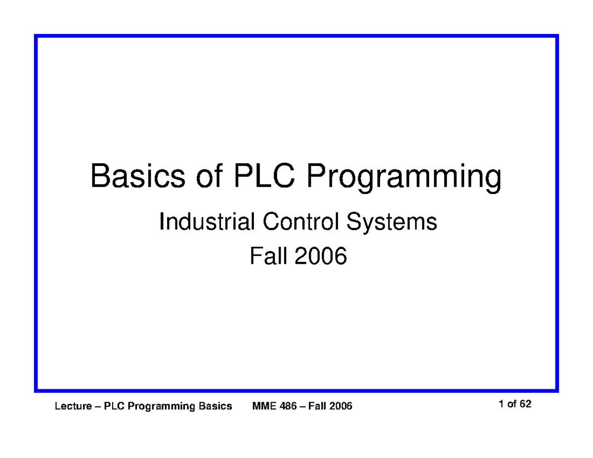 Lecture Notes ON PLC II - Understanding Programmable Logic Controllers ...