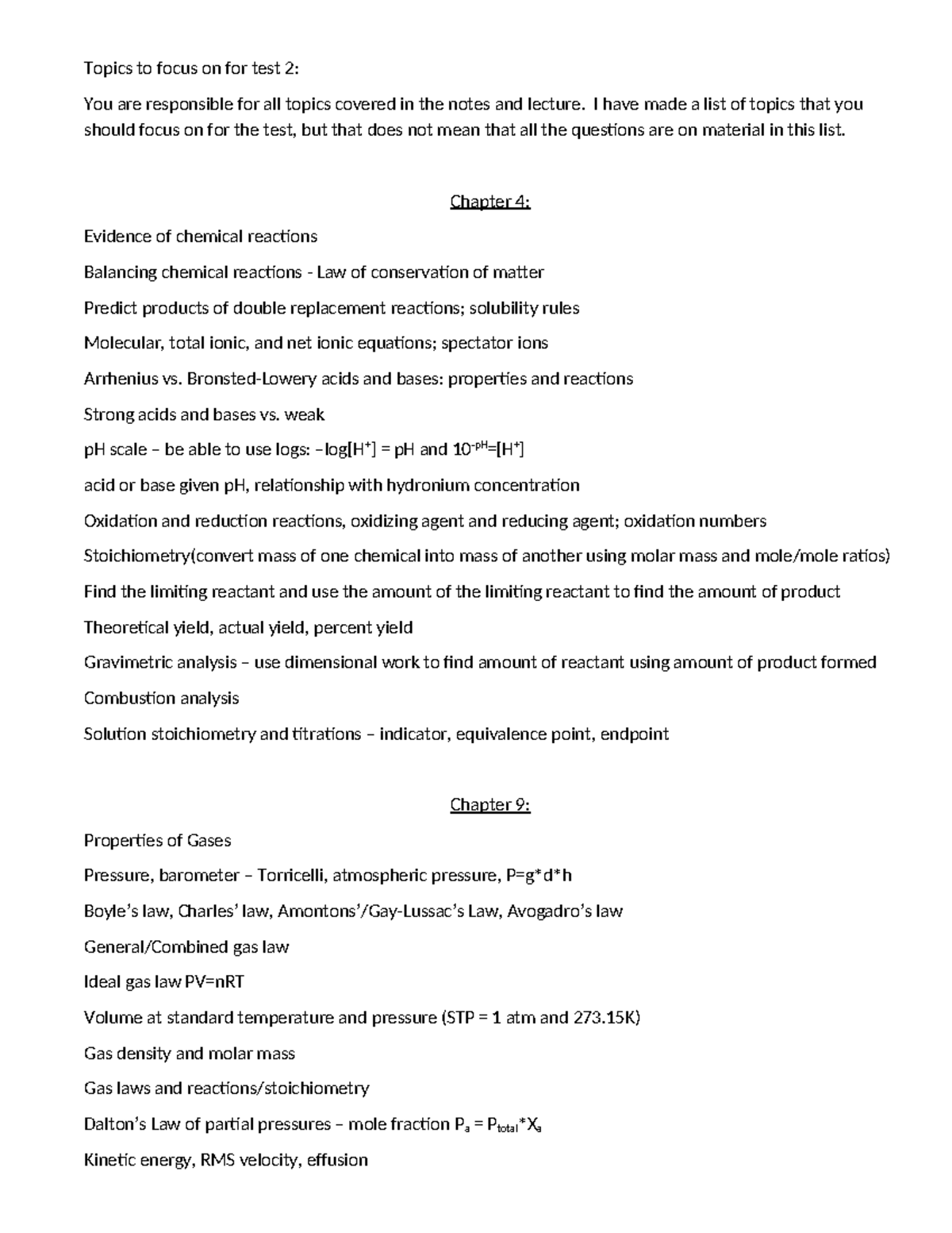 Test 2 Study Guide for CHM 111: Key Topics & Concepts - Studocu