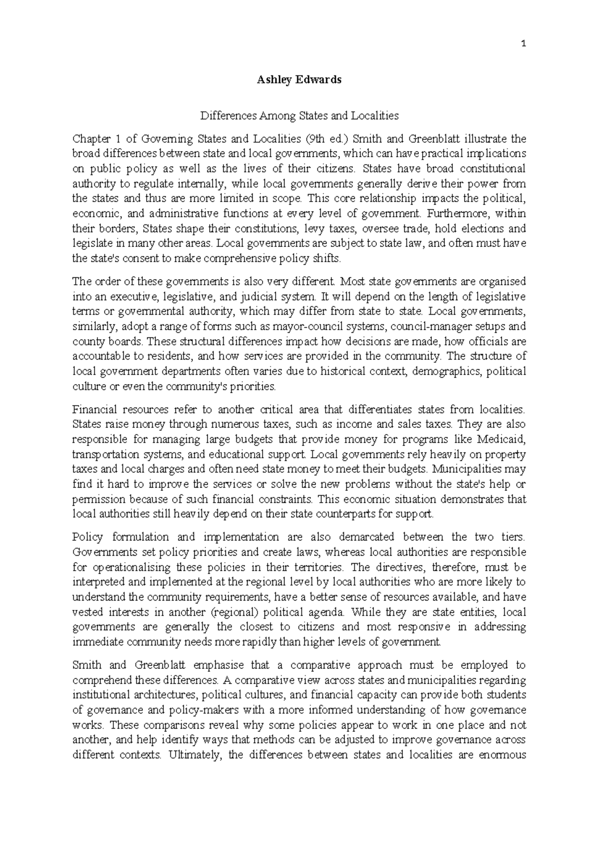GOV 101: Differences Among States and Localities - Chapter 1 Analysis ...