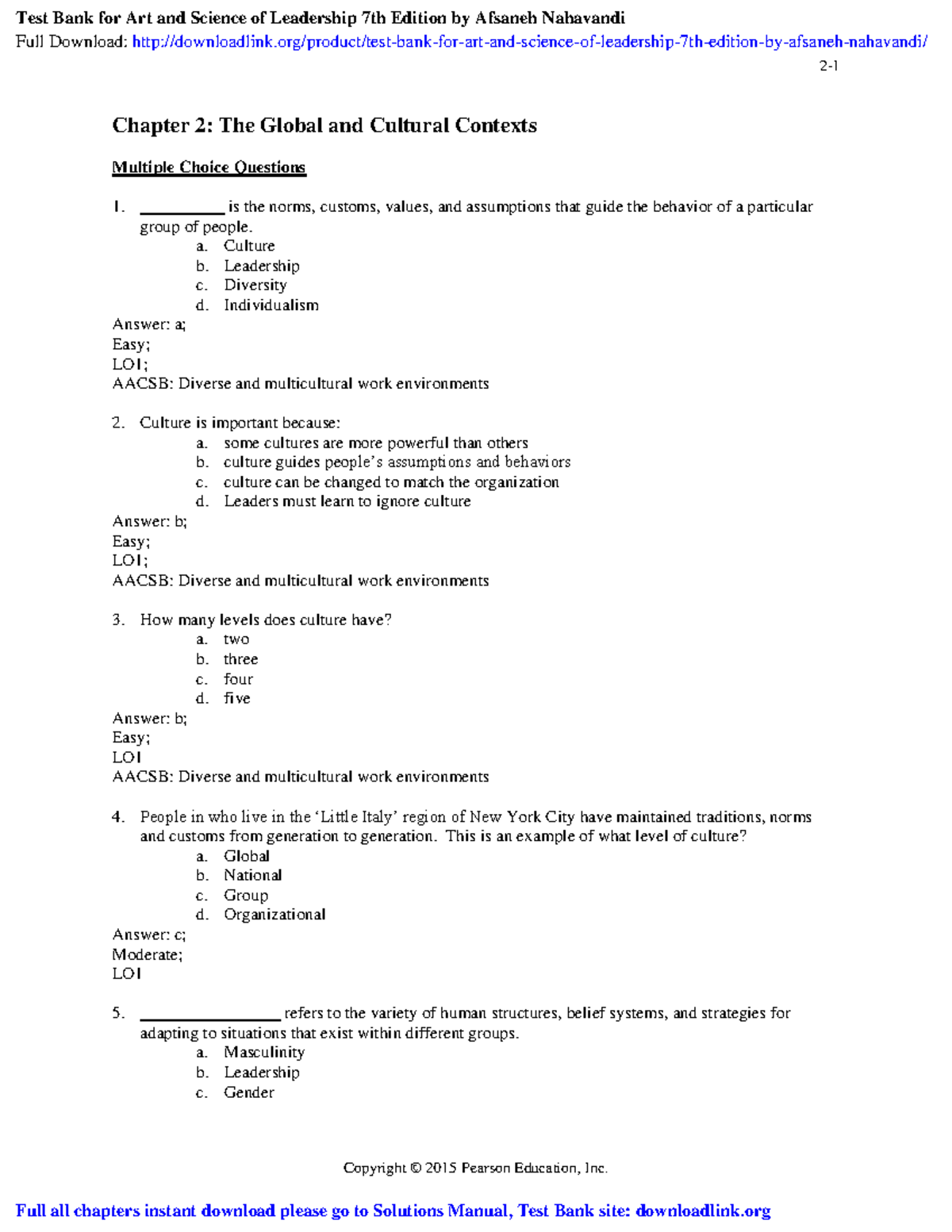 Test Bank for Art and Science of Leadership (7th Ed) - Chapter 2 ...