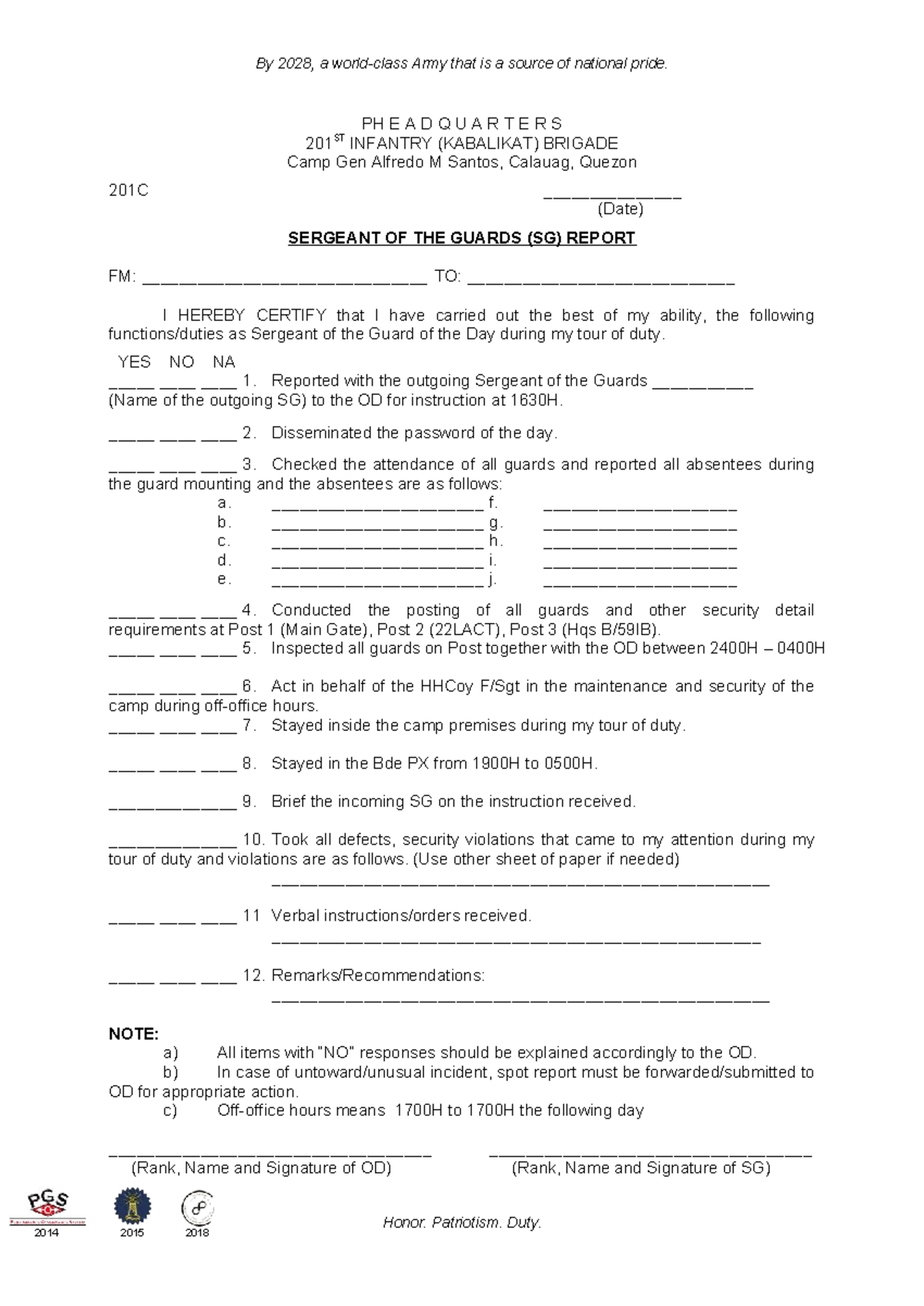 SG Report: Duty and Responsibilities of the Sergeant of the Guard - Studocu