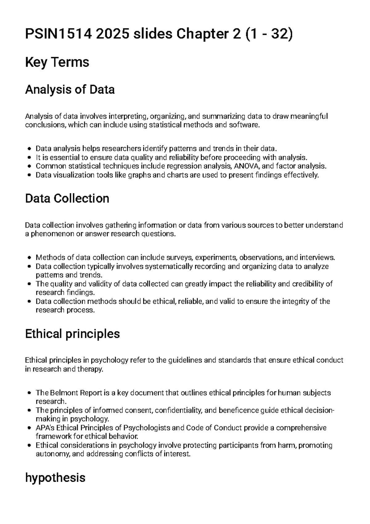 PSIN1514 2025 Chapter 2 Study Guide: Data Analysis & Research Ethics ...