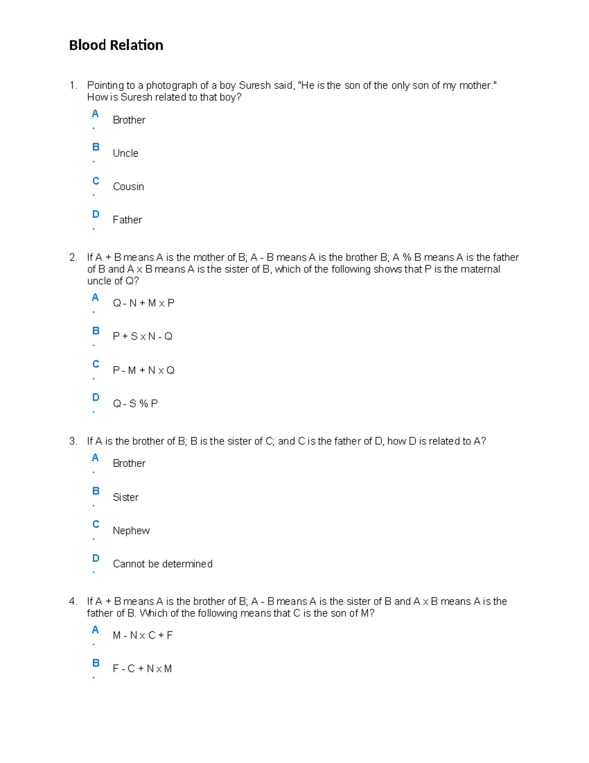 Assignment on Blood Relation Concepts and Problems - Studocu
