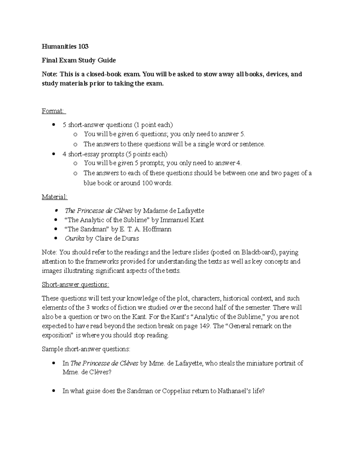 HU 103 Final Exam Study Guide: Key Concepts & Sample Questions - Studocu