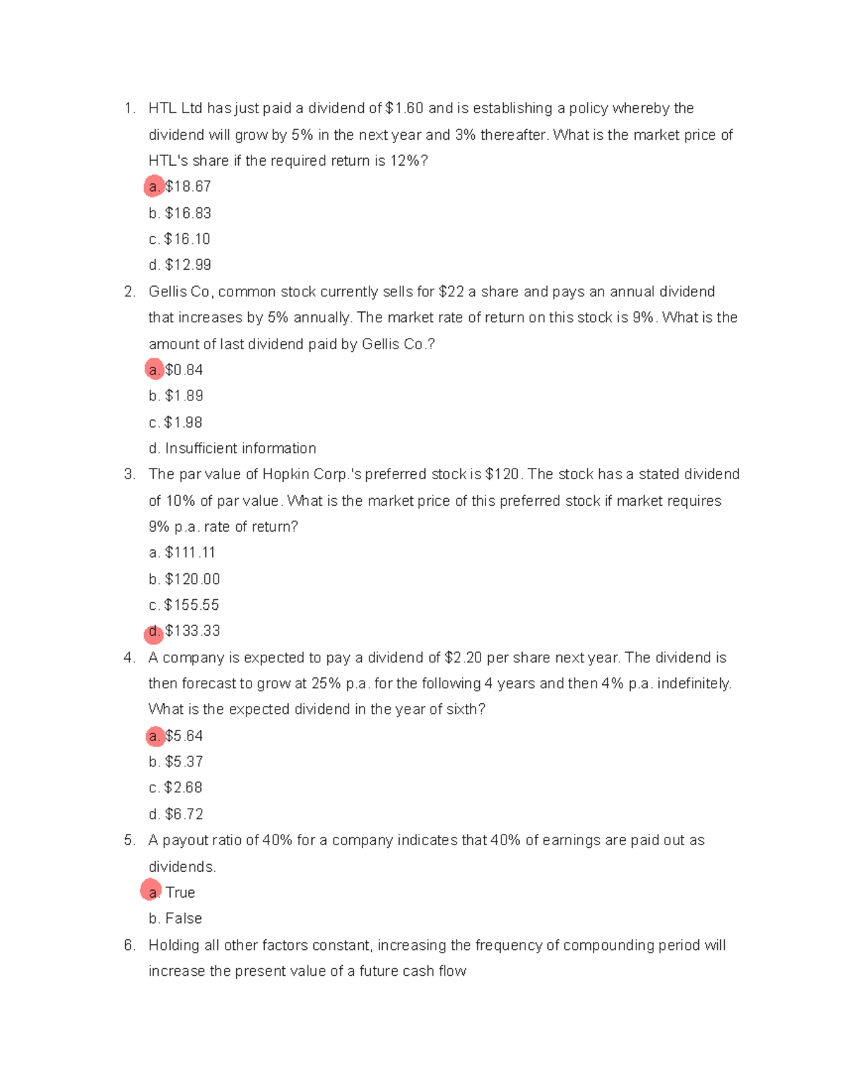 Financial Analysis and Valuation Questions - Course Code: 5 - Studocu