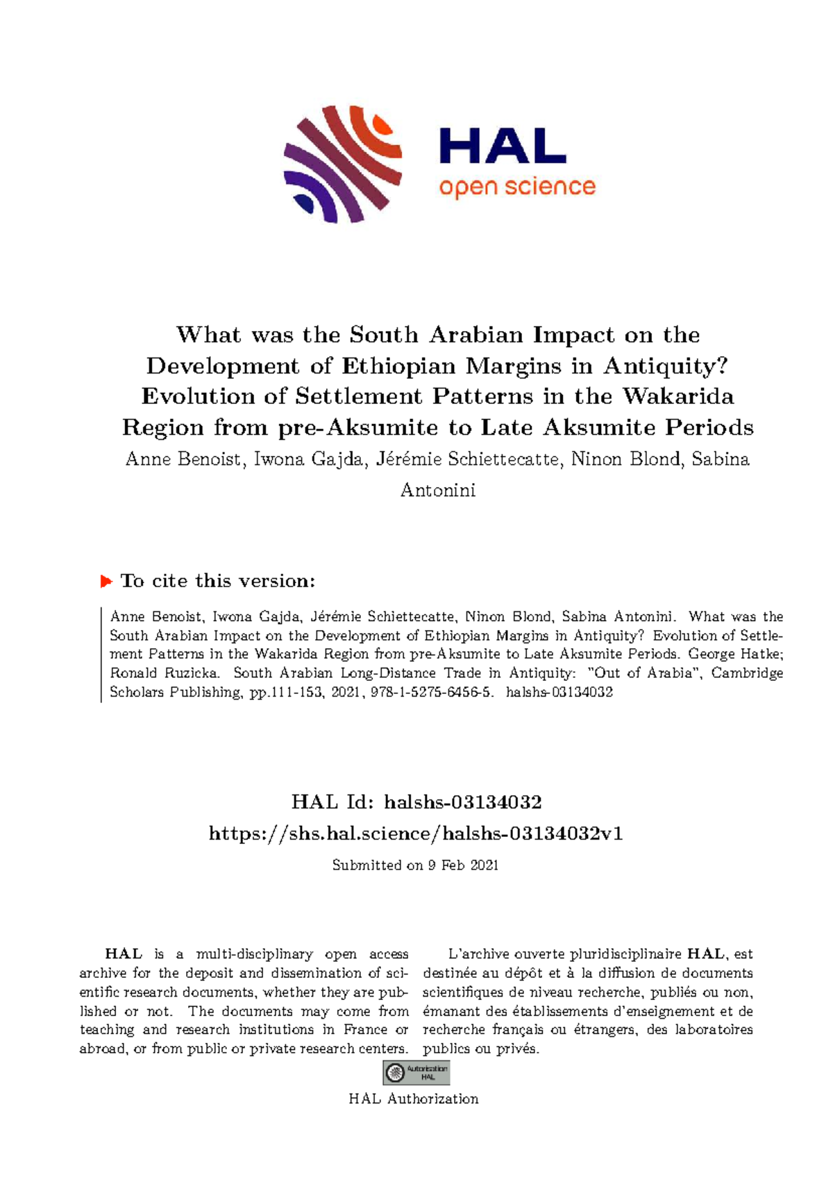 The South Arabian Influence on Ethiopian Margins: Wakarida Settlement ...
