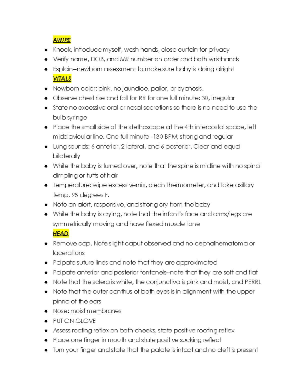 Newborn Assessment Script for DHCOW Course: Vital Signs & Reflexes ...