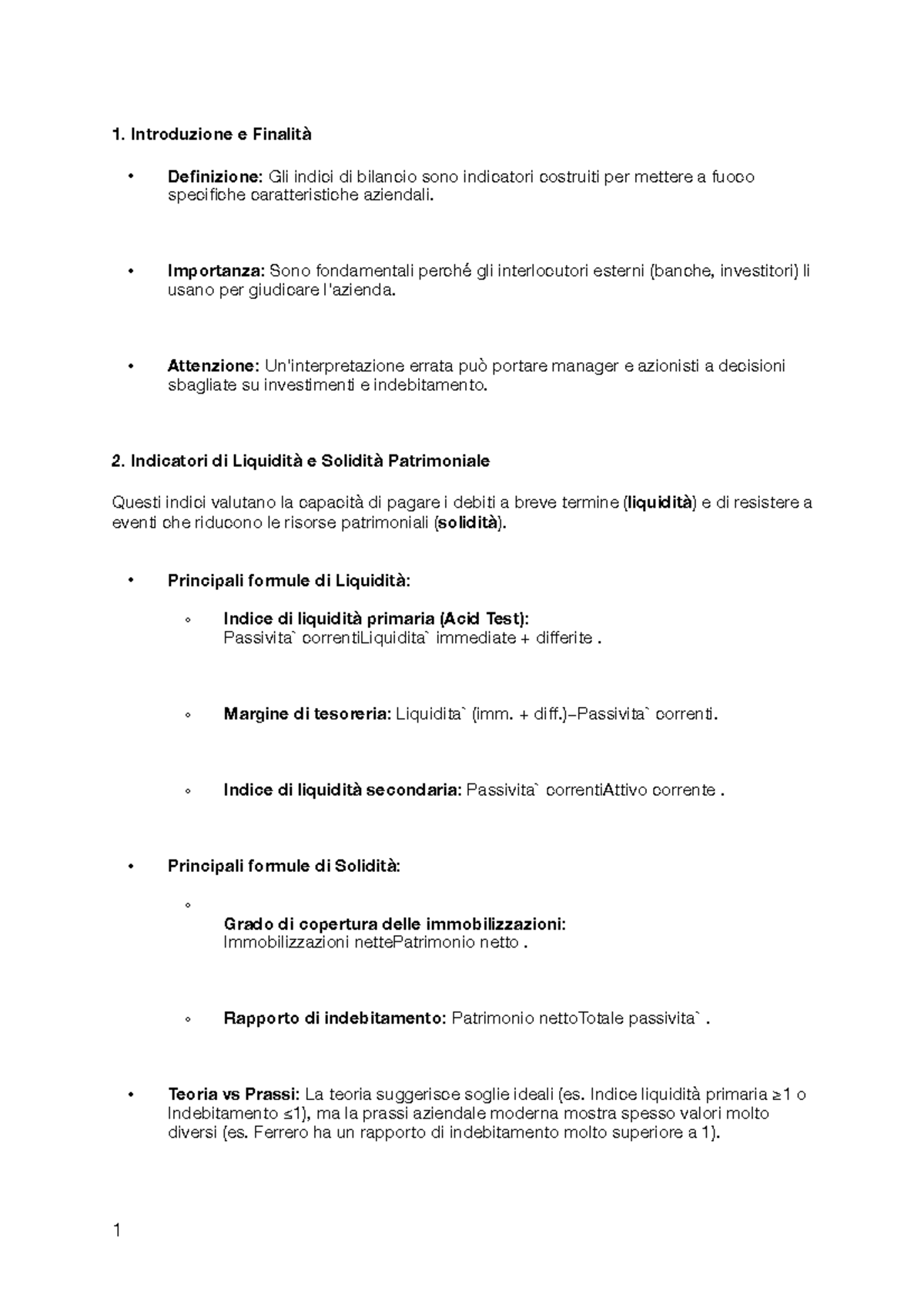 indici di liquidità primaria e secondaria Indice di Liquidità Primaria e Secondaria