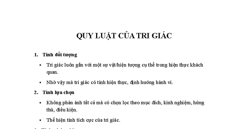 QUY LUẬT TRI GIÁC - TỔNG HỢP VÀ PHÂN TÍCH - Studocu
