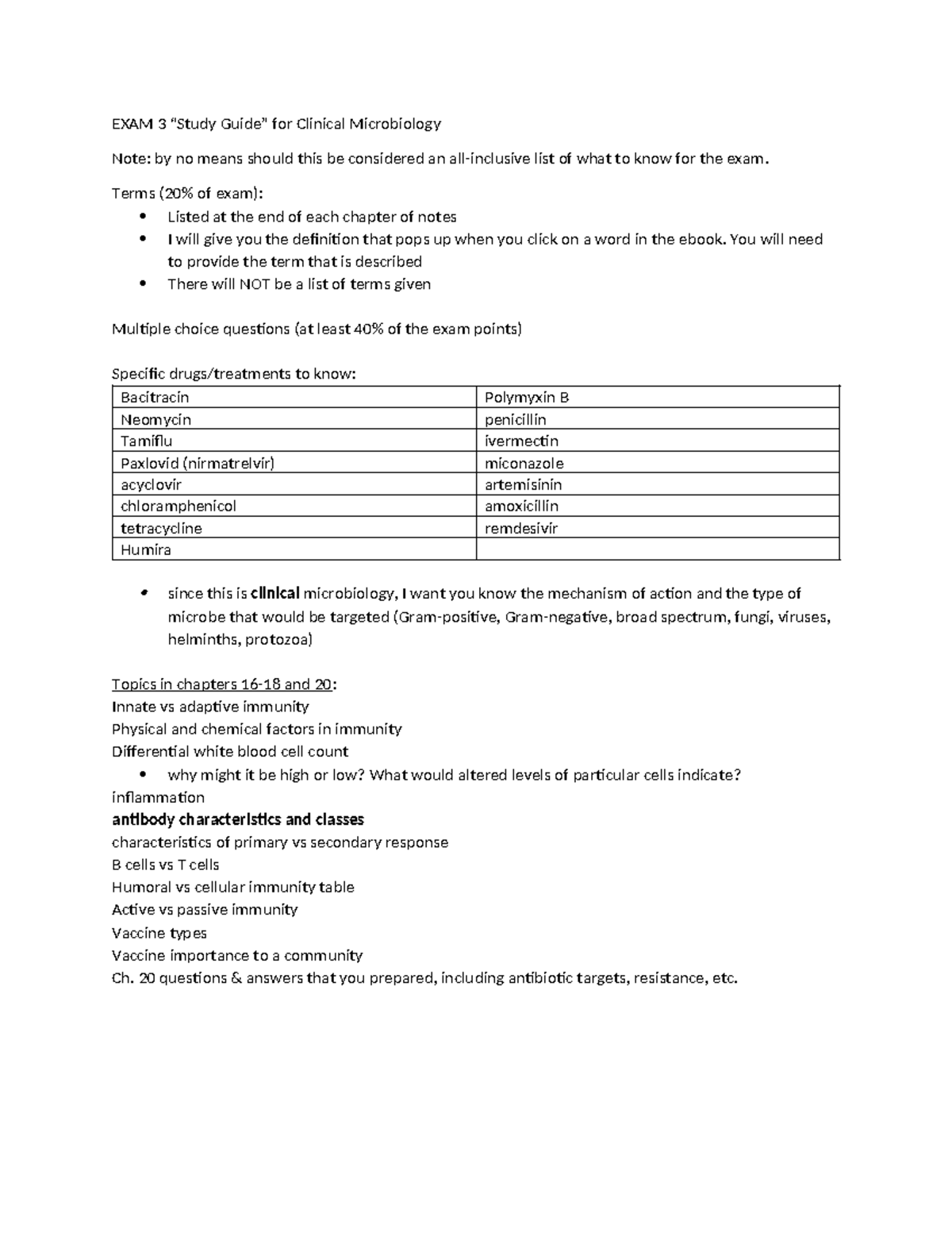 Clinical Microbiology EXAM 3 Study Guide: Immunization Unit Notes - Studocu