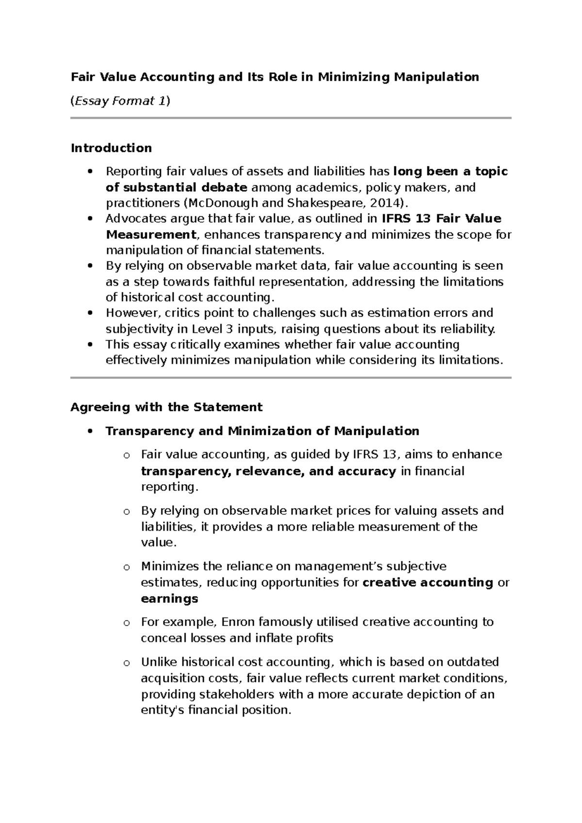 Fair Value Essay - Summary advanced financial accounting - Fair Value ...