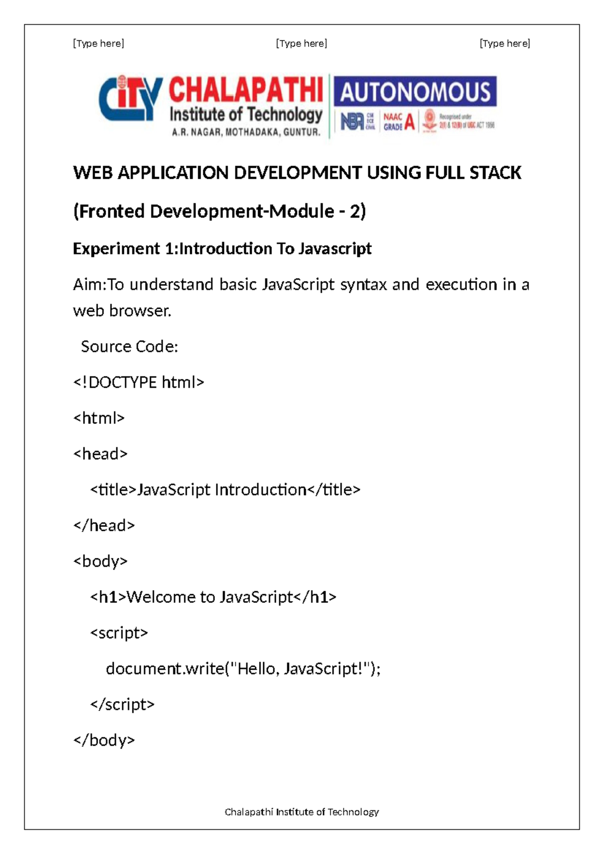WEB Application Development Using FULL Stack - WEB APPLICATION ...