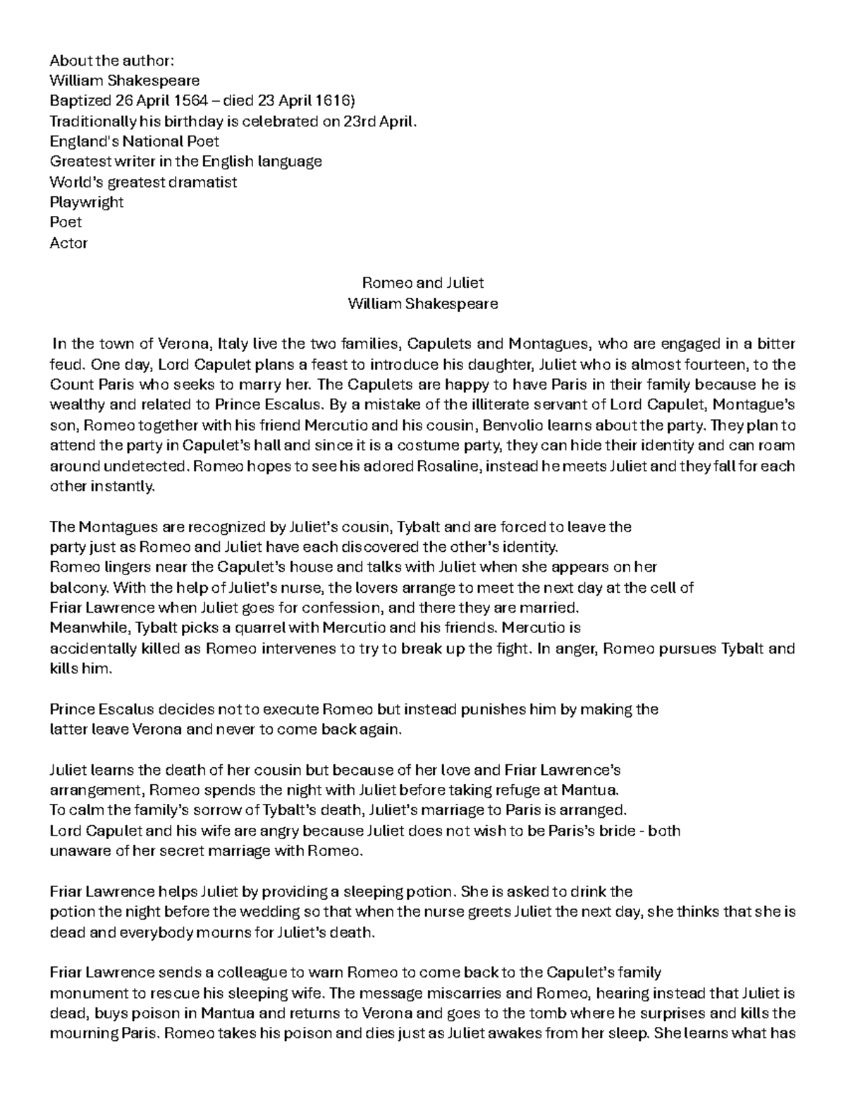 Literary Materials on Romeo and Juliet: Analysis & Summary (Q3) - Studocu