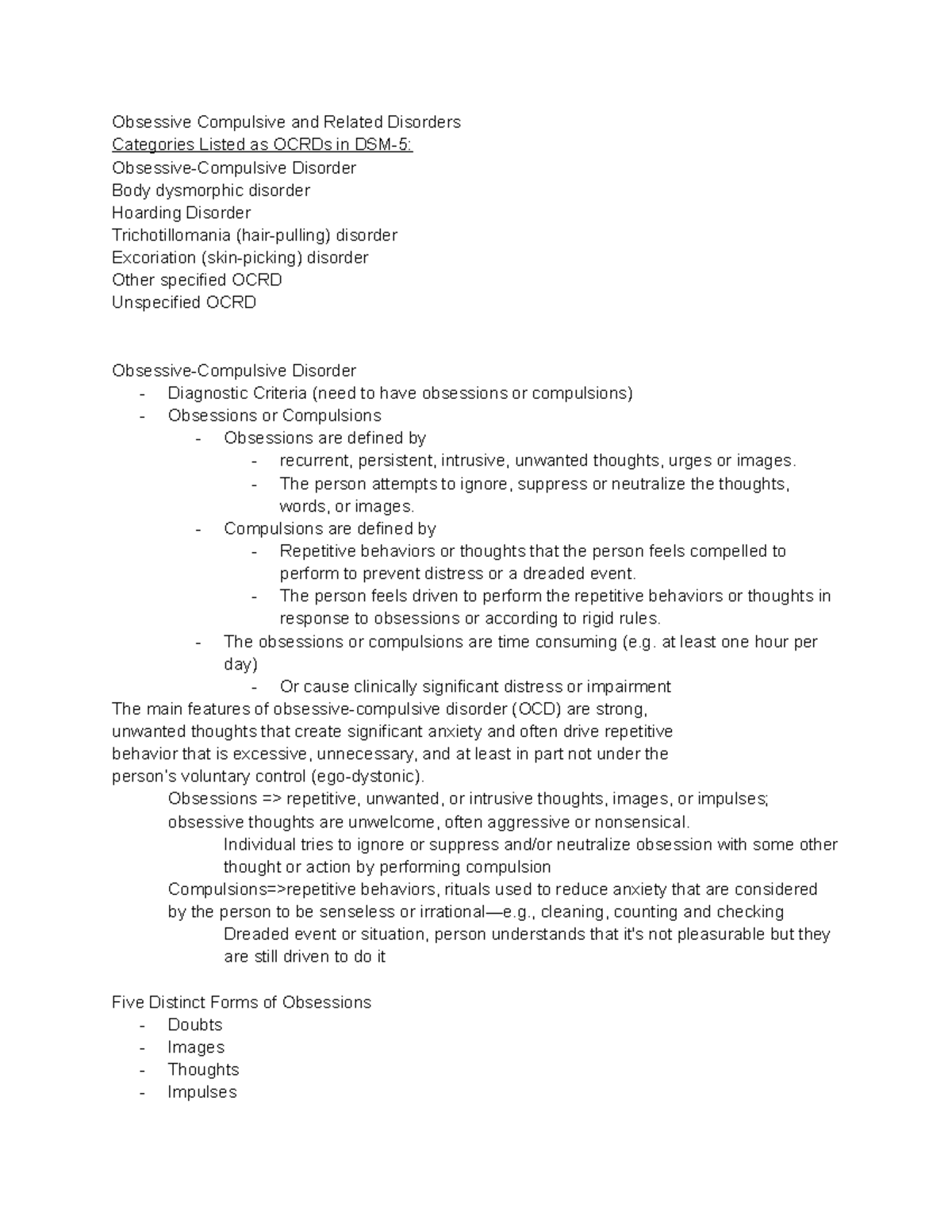 11 5 - Lecture notes 12 - Obsessive Compulsive and Related Disorders ...