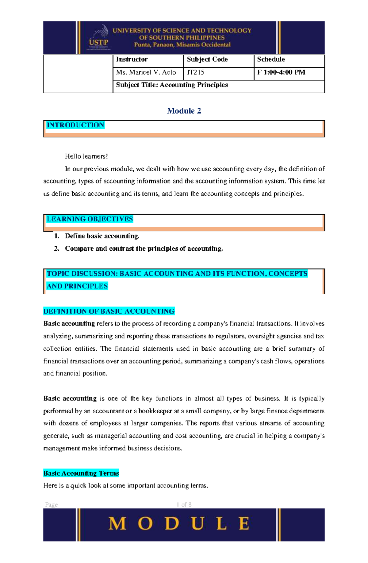 ACLO IT215 Accounting Principles: Module 2 Overview & Key Concepts ...