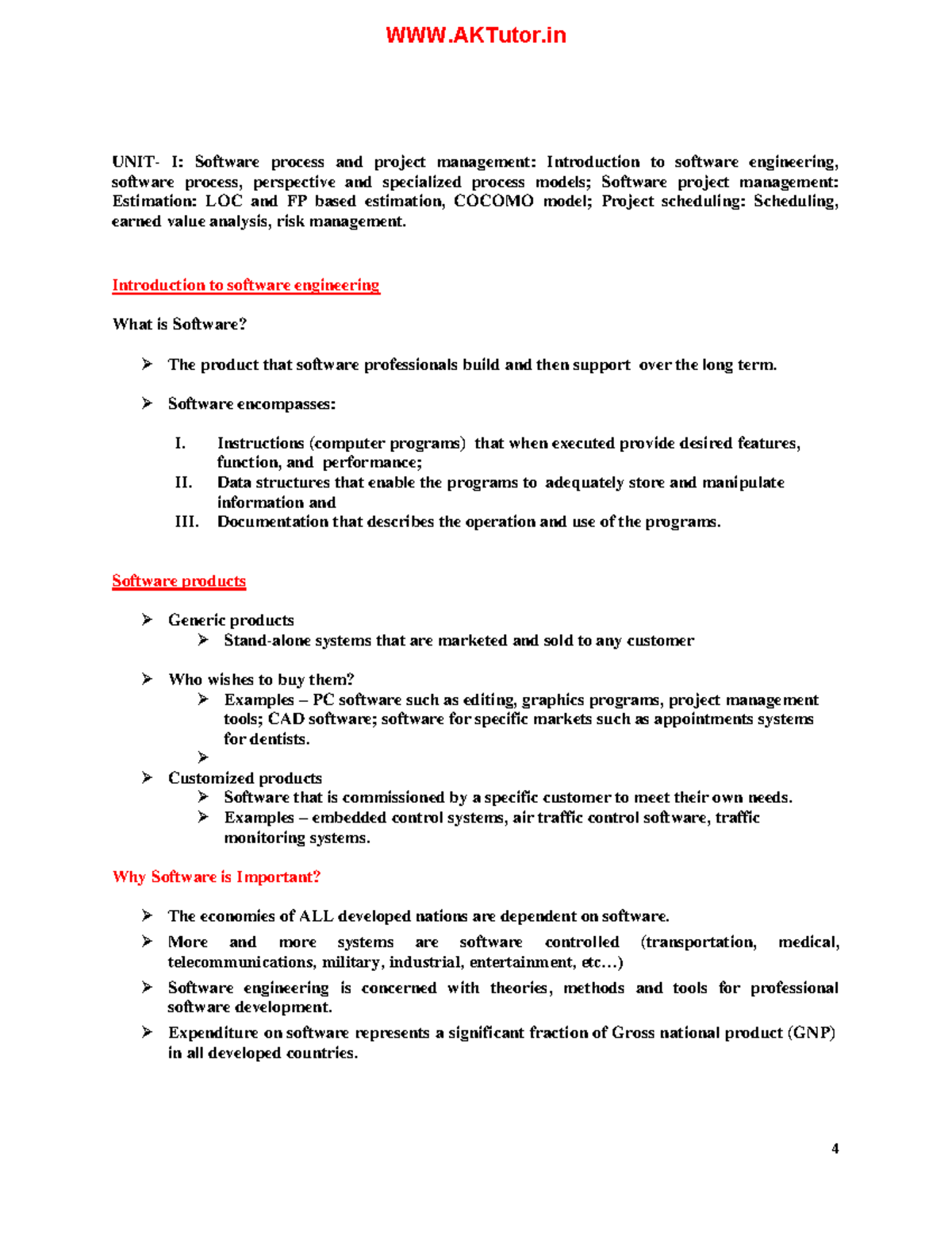 Software Engineering Notes pdf3 - UNIT- I: Software process and project ...