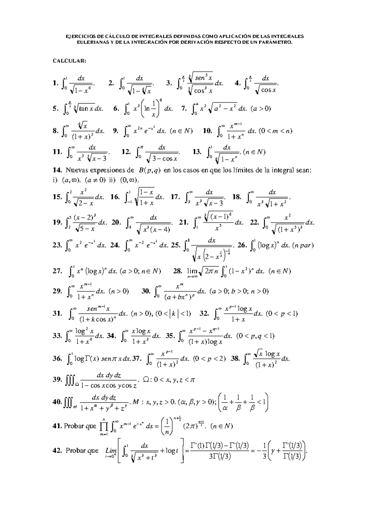 Ejercicios De Calculo De Integrales Definidas Ejercicios De C Lculo