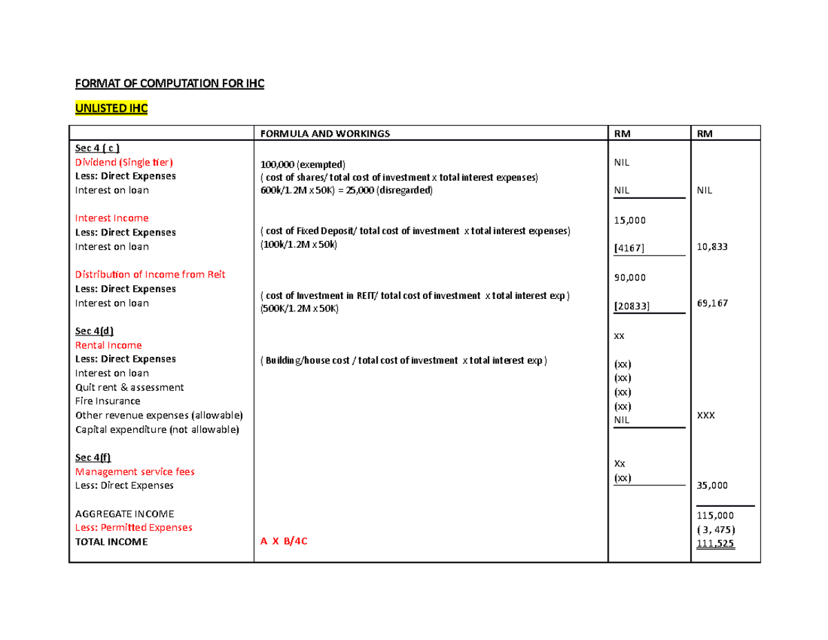 Format of Computation for IHC: Detailed Breakdown and Guidelines - Studocu