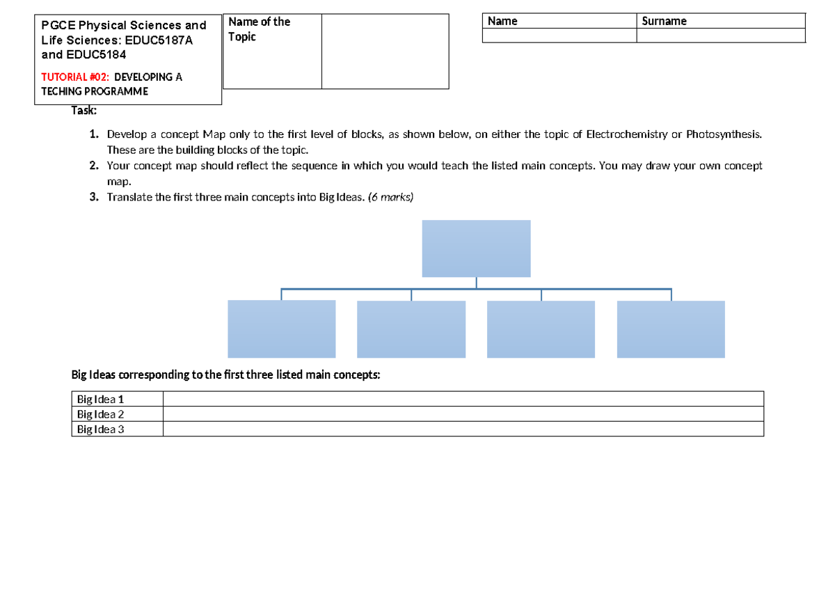 PGCE Tutorial 2: Developing a Teaching Programme - EDUC5187A & EDUC5184 ...