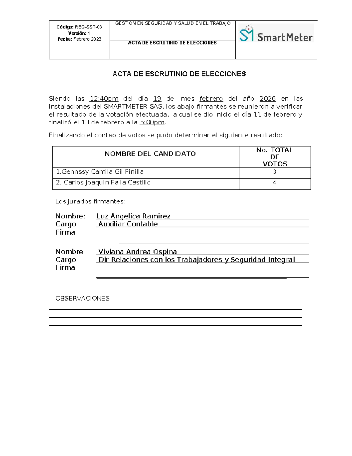 ACTA DE ESCRUTINIO DE ELECCIONES COPASST 2026 - REG-SST-03 - Studocu