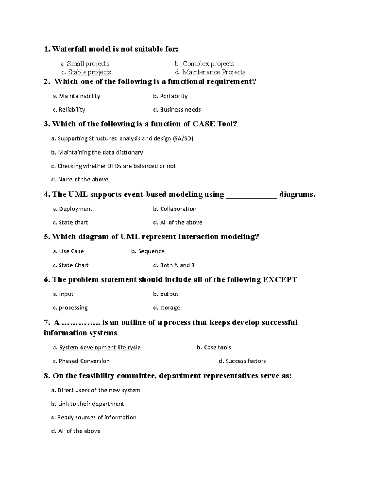 System Analysis And Design MCQ Questions for CS101 Exam Prep - Studocu