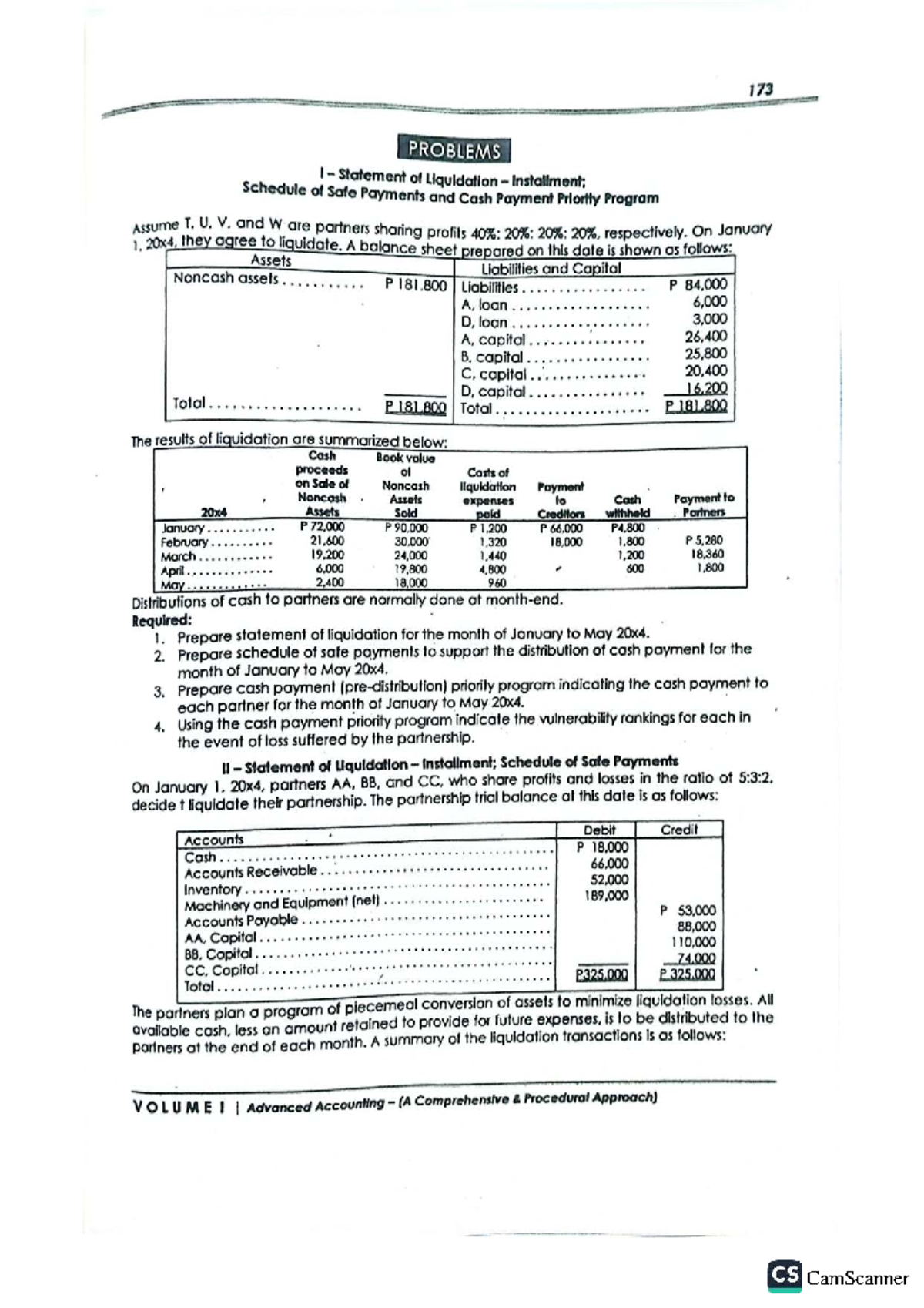 173 PROBLEMS I: Liquidation Schedule & Cash Payment Priority Program ...