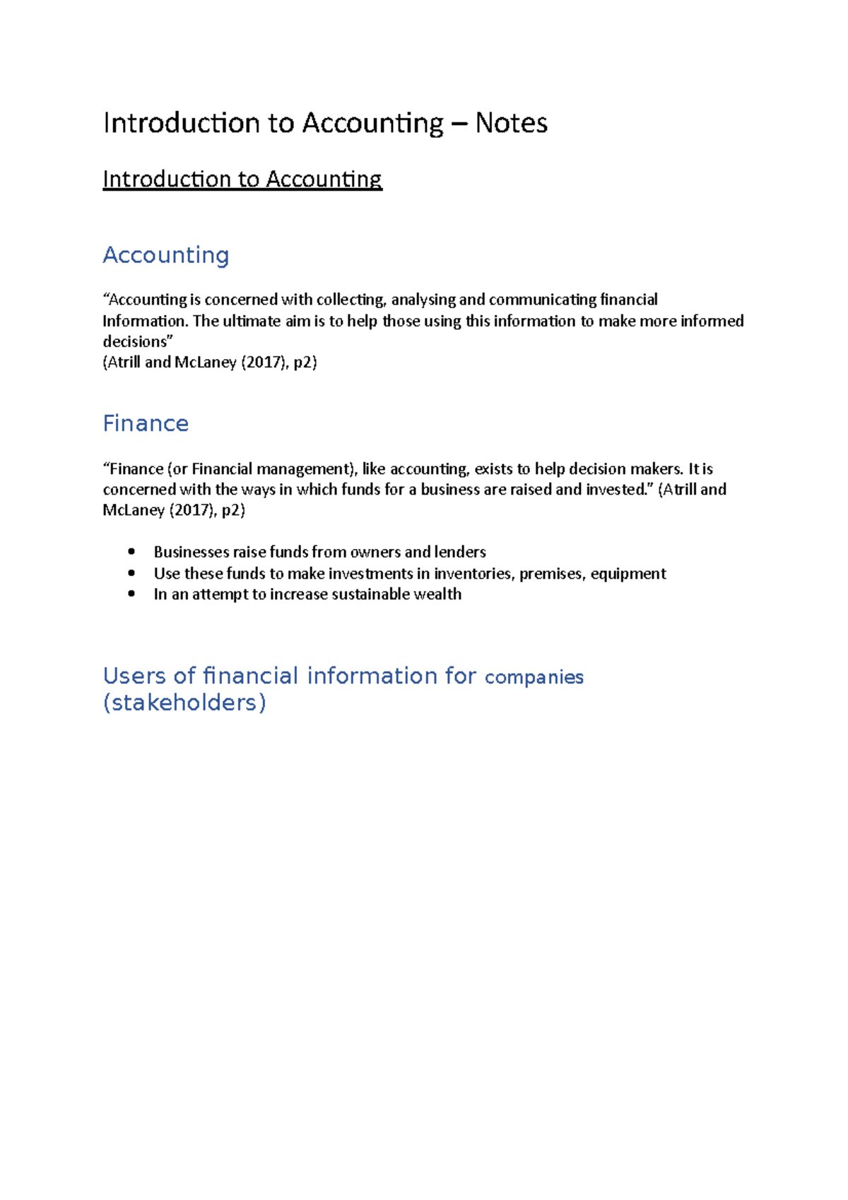 Introduction to Accounting - Notes - Introduction to Accounting – Notes ...