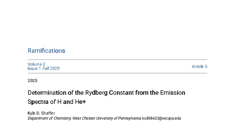 Determination of the Rydberg Constant: H and He Spectroscopy Analysis ...