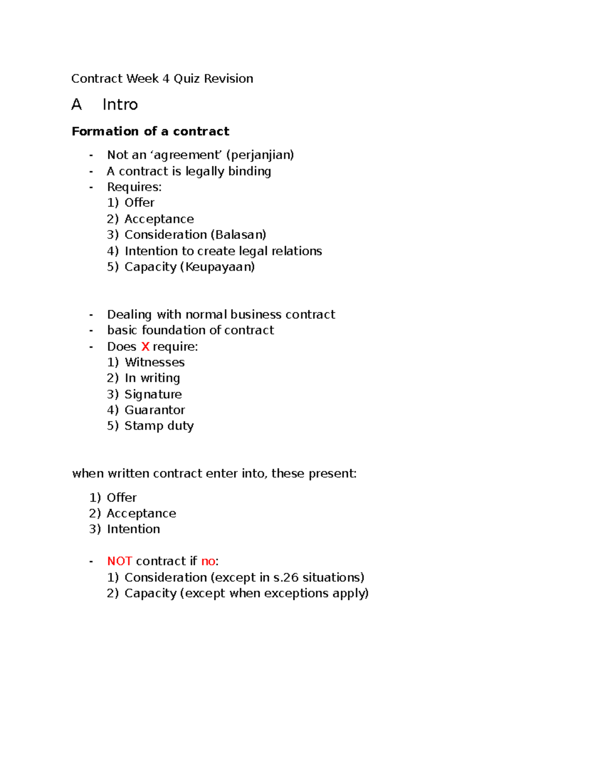 Contract law week 4 quiz revision: formation and essentials of a ...