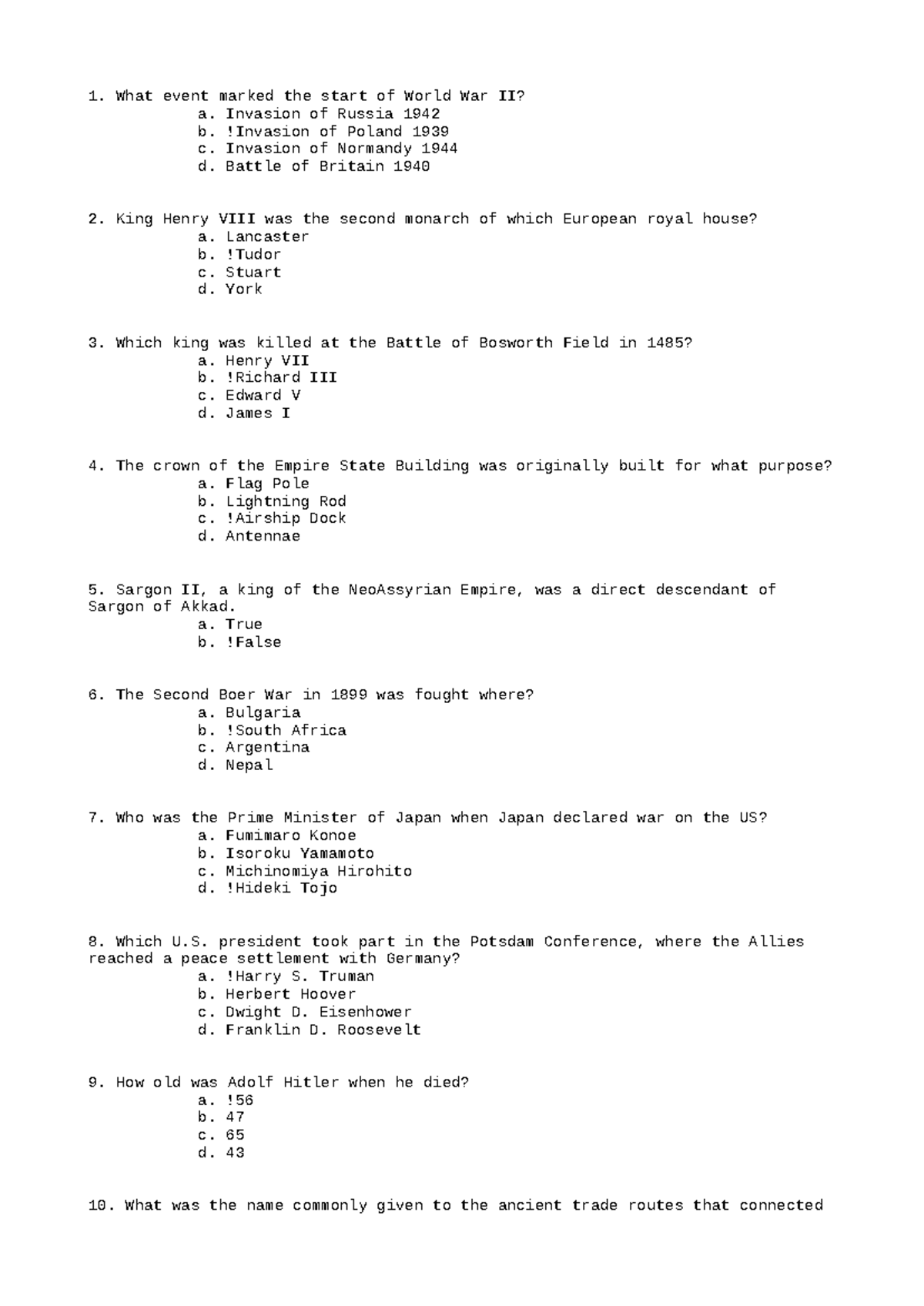 DANC142 Seminar Paper: Historical Events and Mythology Trivia Quiz ...