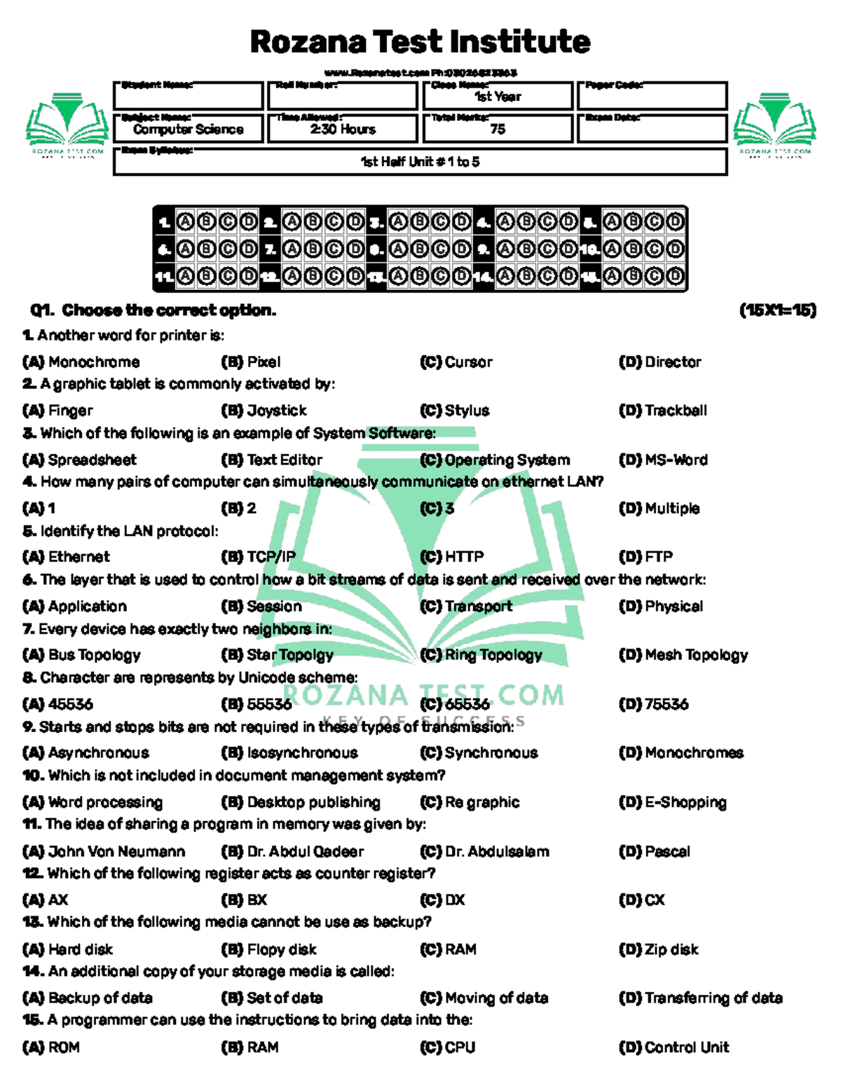 1st Year Computer Science Half Book & Full Book Test - Studocu