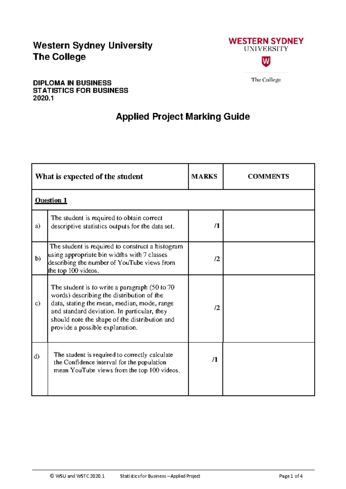 SFB 2020.1 Applied Project Marking Guide - Warning: TT: undefined ...