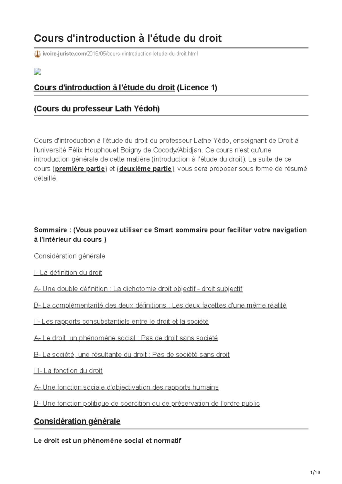 Introduction au Droit - Licence 1 : Cours et Récapitulatif par Lath ...