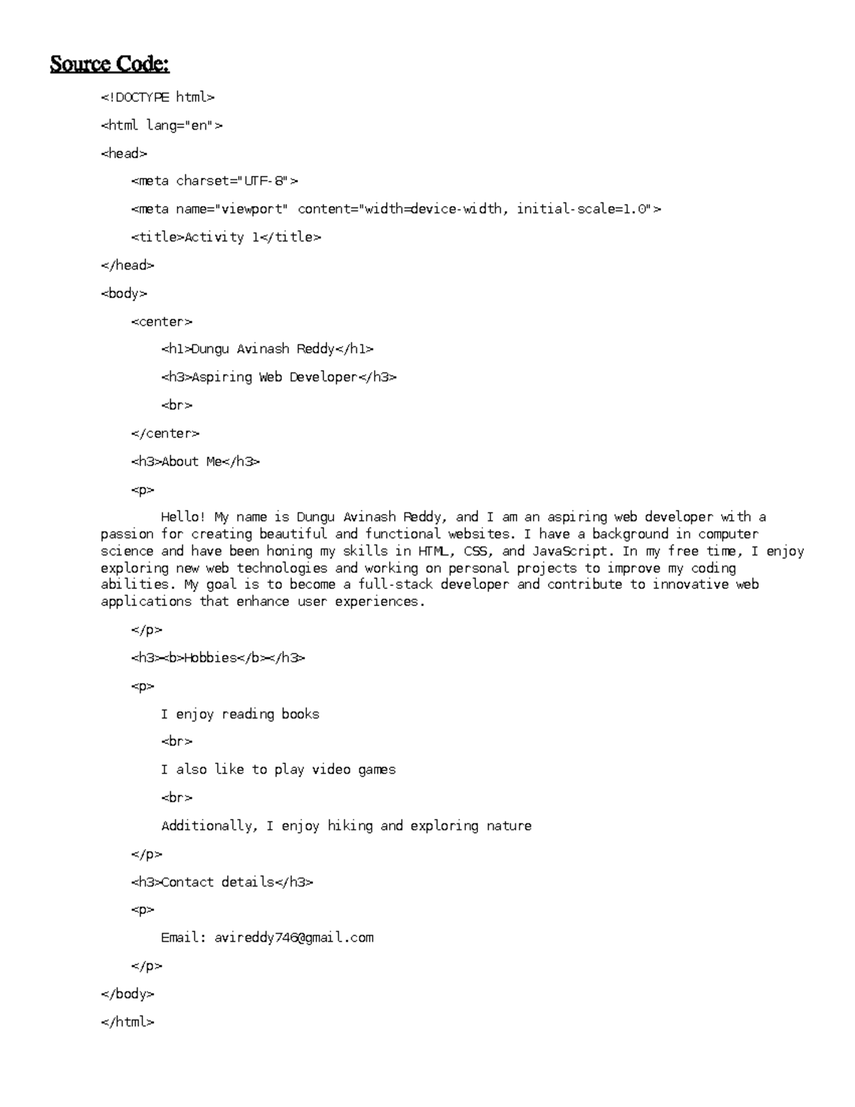 Source Code: Activity 1 - Web Development Practice - Studocu