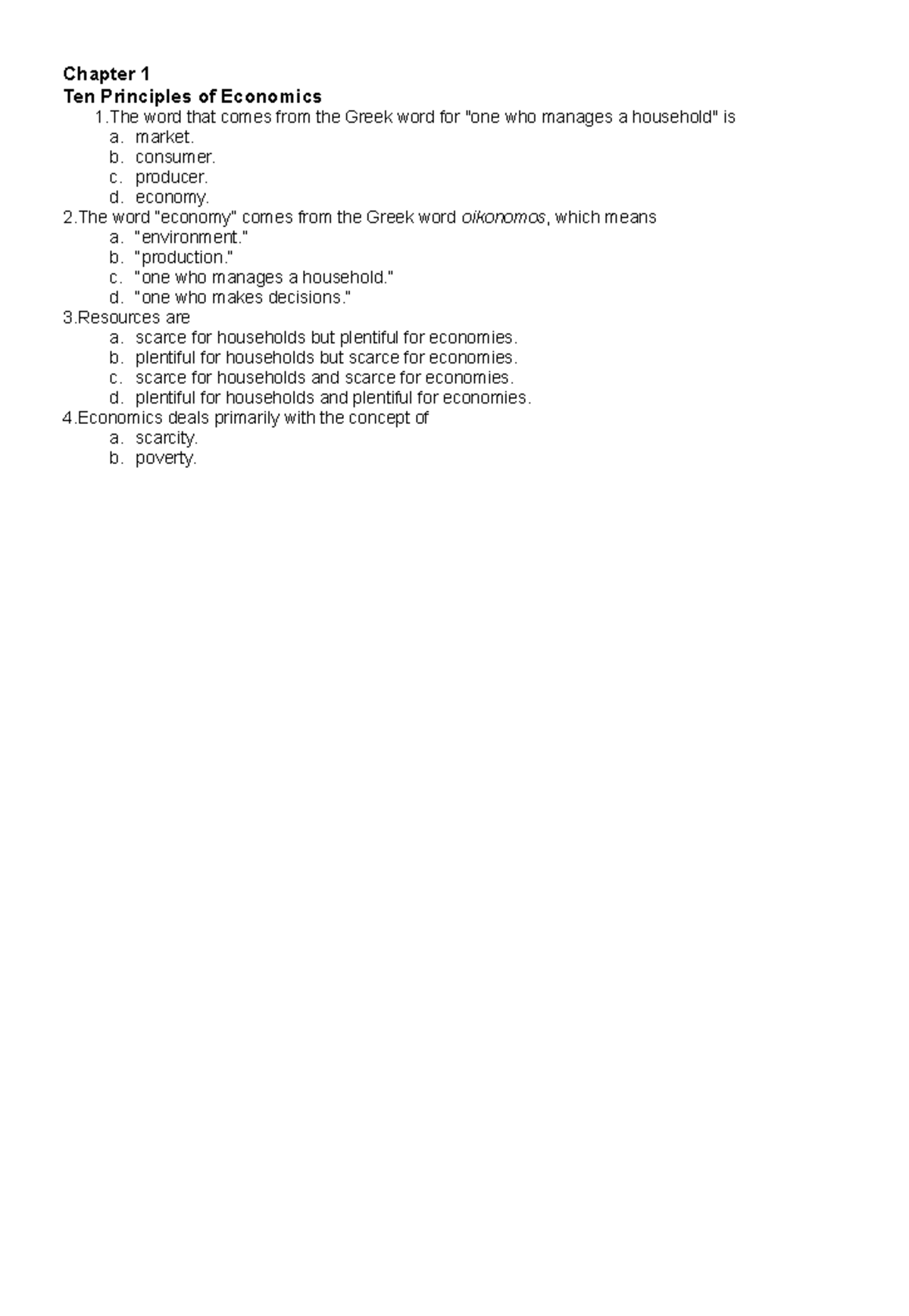 Chapter 1. MCQ - Chapter 1 Ten Principles of Economics 1 word that ...