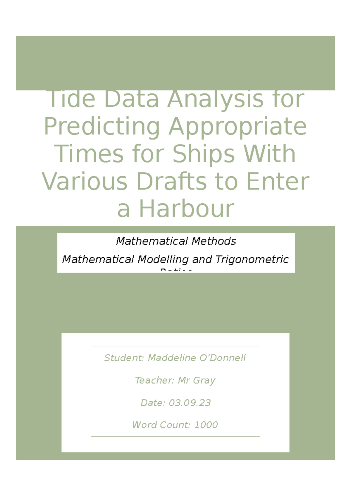 Tide Data Analysis for Predicting Water Height in Harbours - Tide Data ...