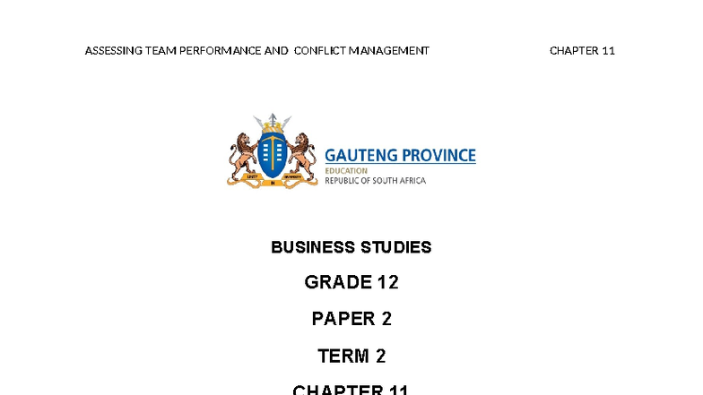 BSTD G12 Term 2 Revised Notes: Team Performance & Conflict Management ...