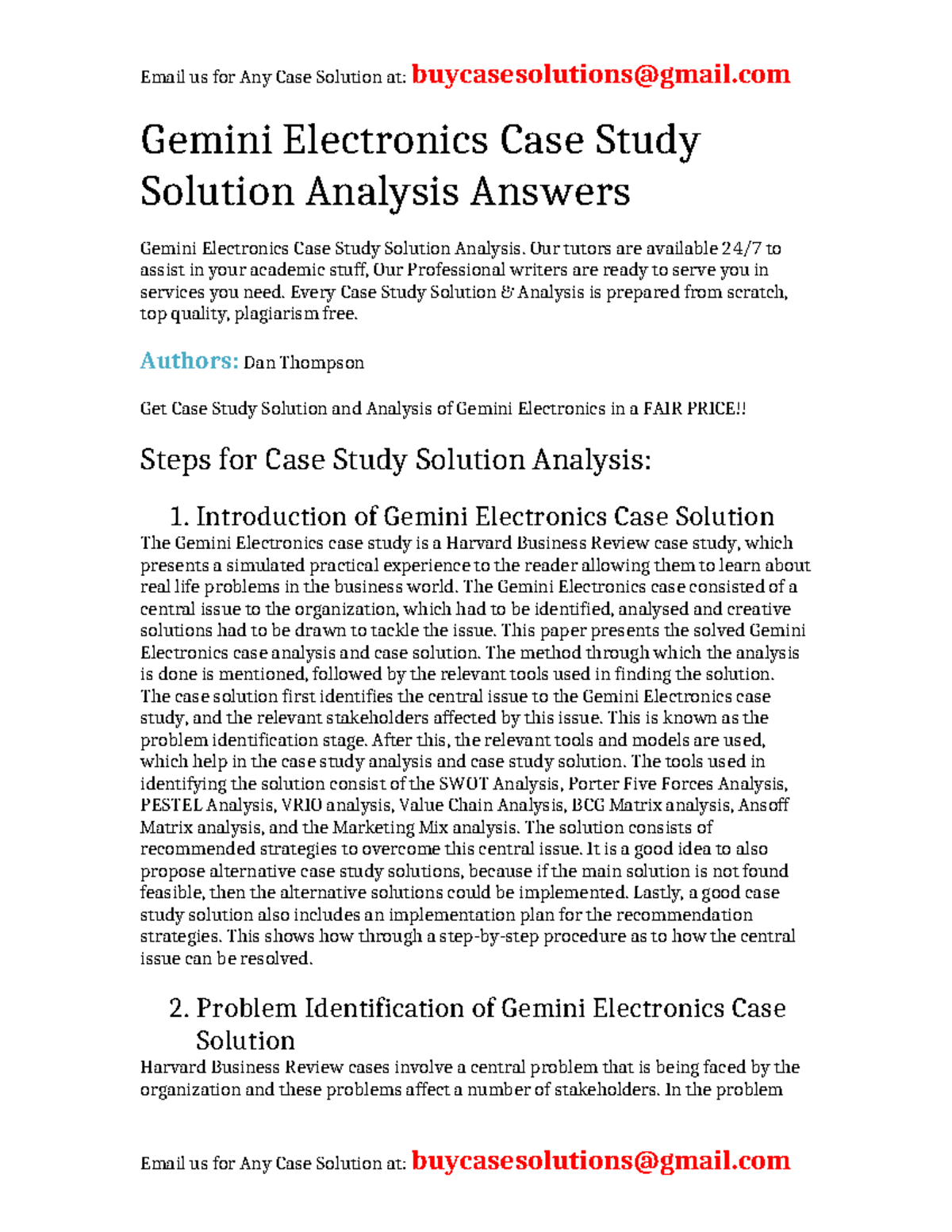 Gemini Electronics Case Study Analysis & Solution Strategy Overview ...