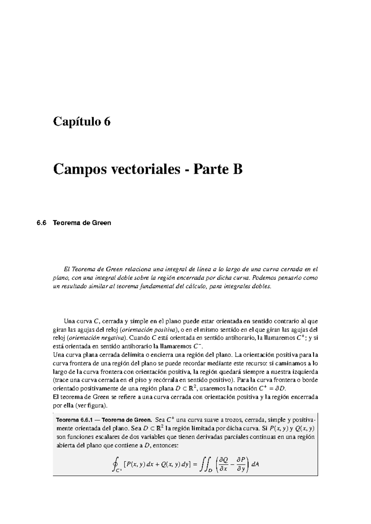 Capítulo 6: Campos Vectoriales - Teorema de Green y Aplicaciones - Studocu