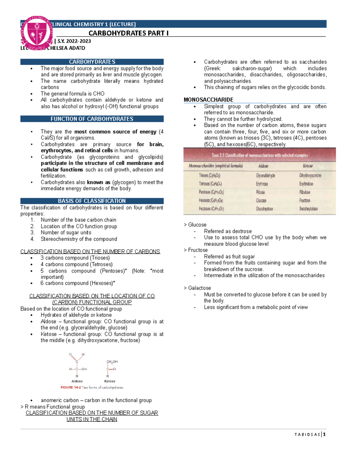 WEEK 9: CARBOHYDRATES IN CLINICAL CHEMISTRY 1 (CCHM311) LECTURE - Studocu