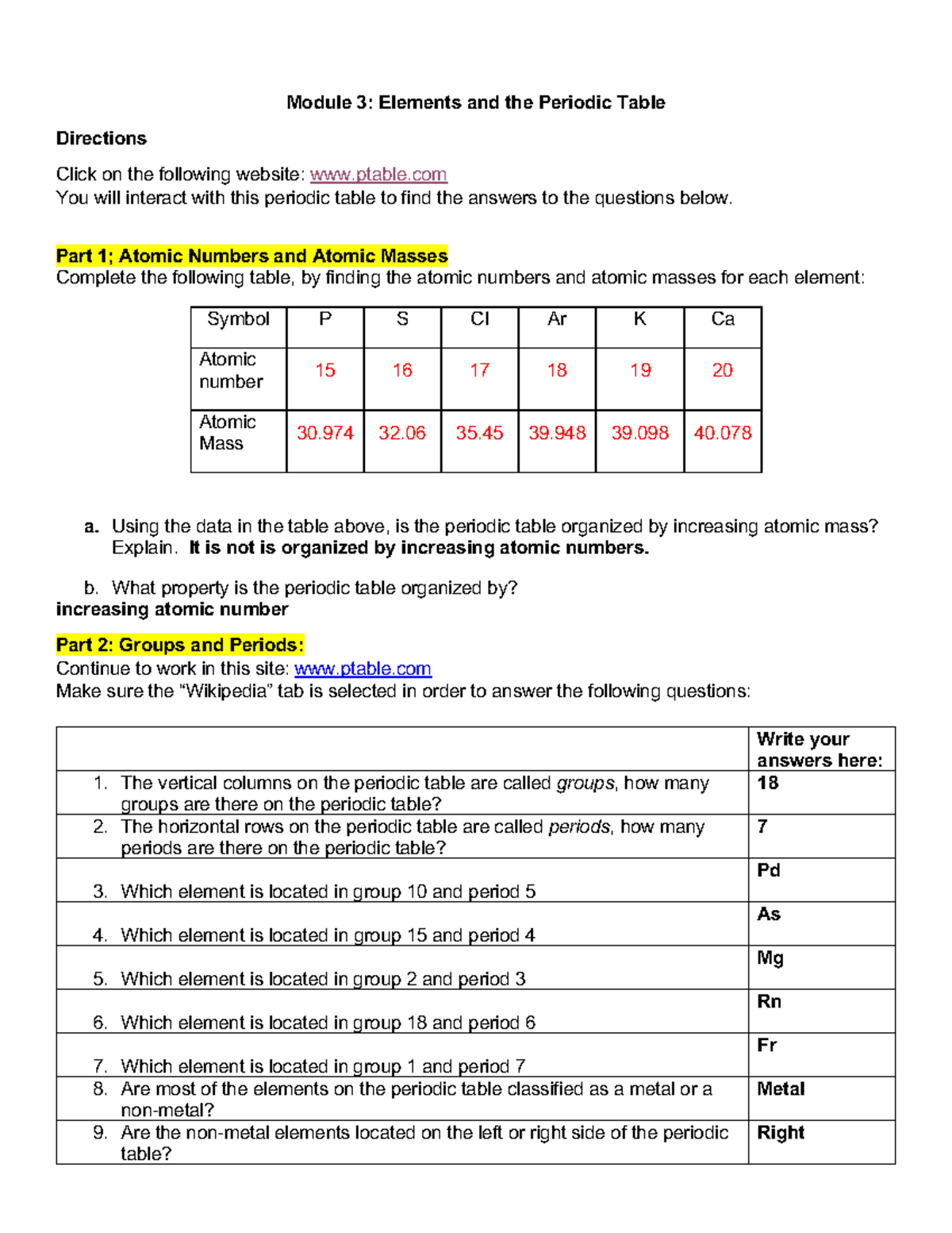 Module 3: Elements & Periodic Table Analysis - Chem 101 - Studocu