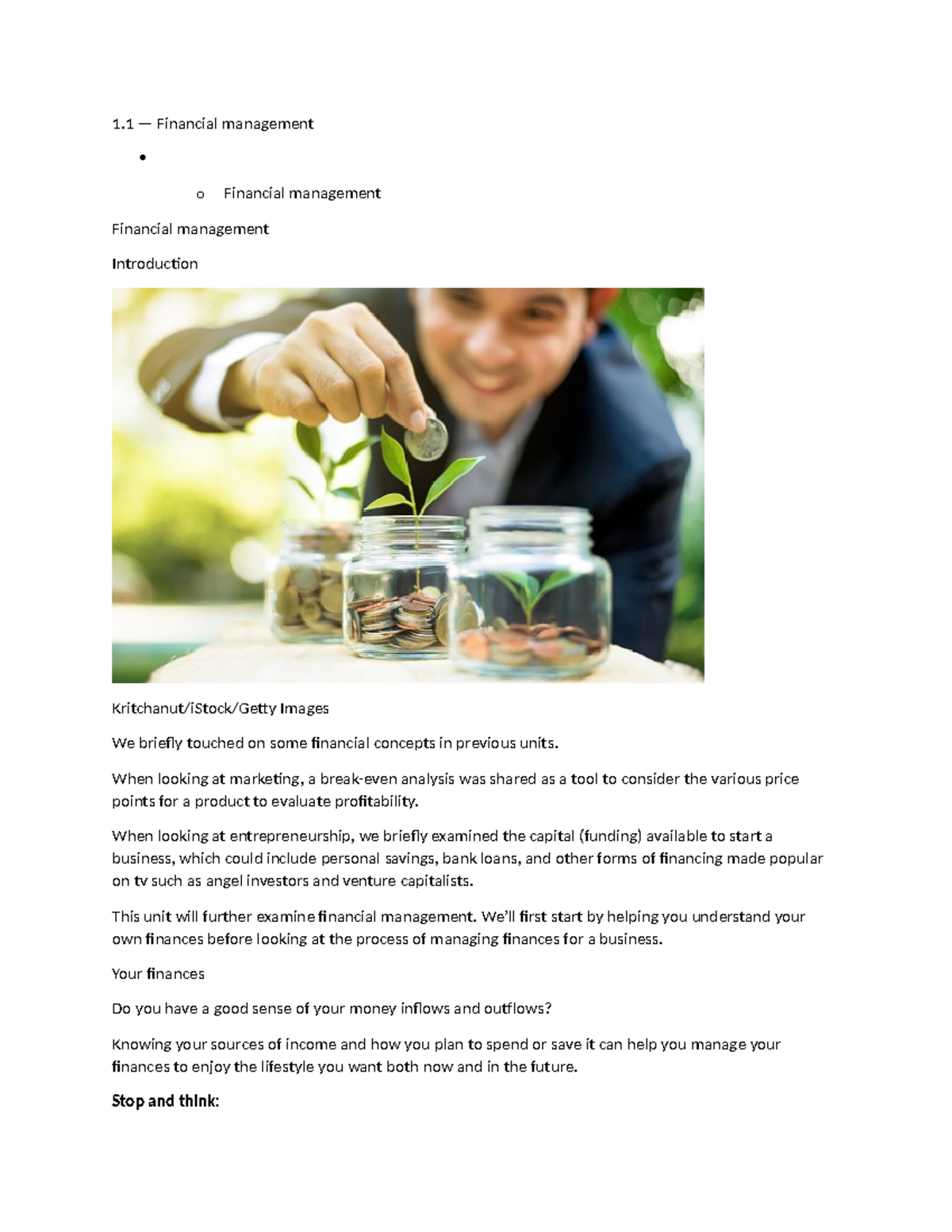 Module 11 - 1 — Financial management o Financial management Financial ...